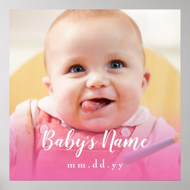 Poster Photo pour bébé rose (Personnaliser le texte et la (Devant)