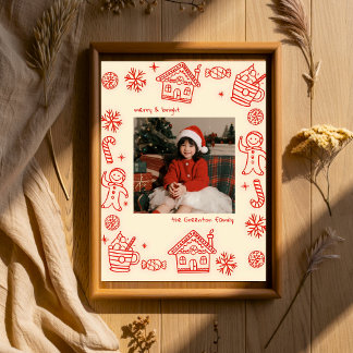 Poster Photo rouge Doodle tiré à la main Noël lunaire