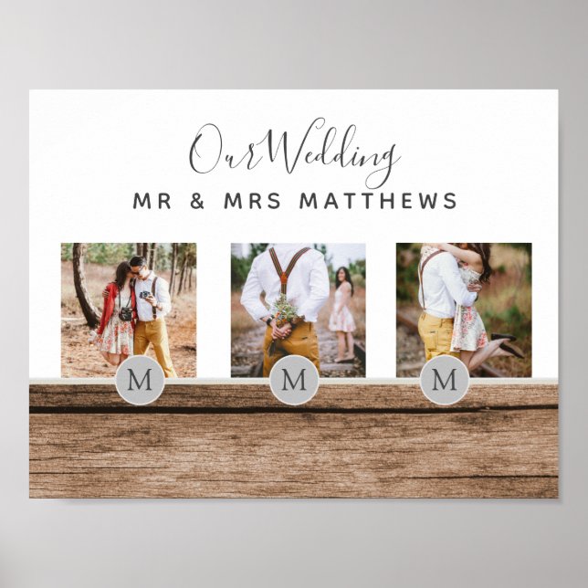 Poster Photo Rustic Collage Monogram NEWLYWEDS WEDDING (Devant)