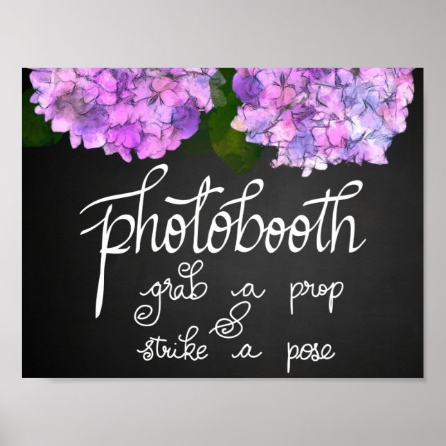 Poster Photobooooooth Chalkboard Mariage Hydrangea Floral (Devant)