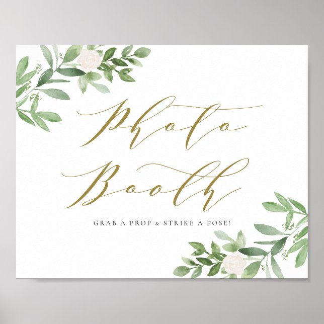 Poster Photobooth de fleurs blanches et de verdure à l'aq (Devant)