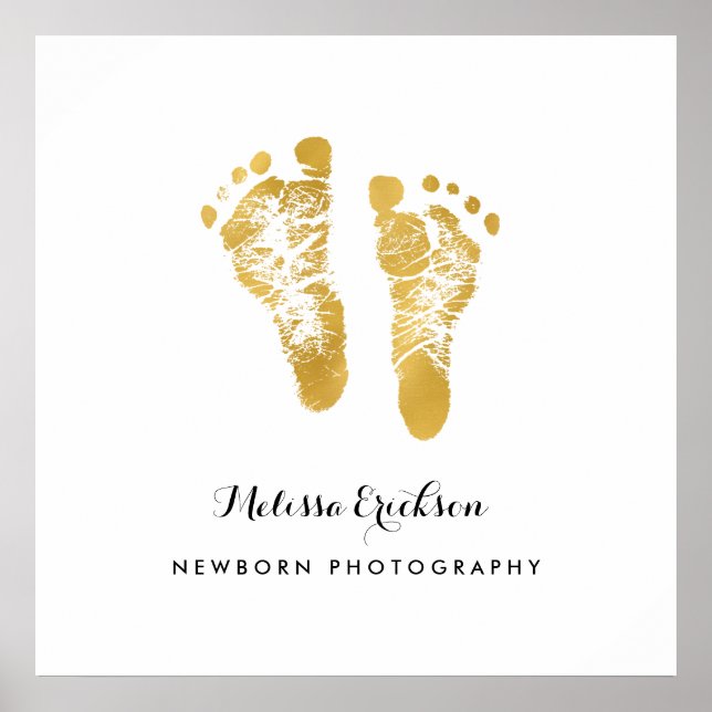 Poster Photographe nouveau-né Elégant Faux Gold Footprint (Devant)