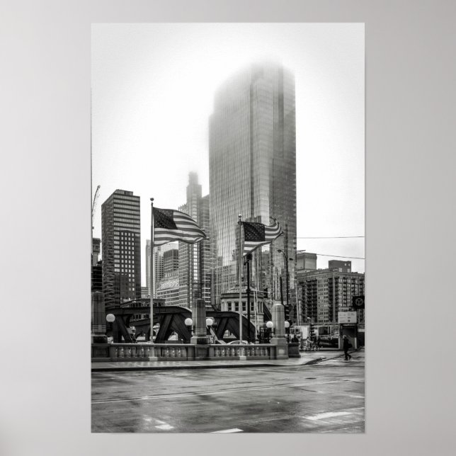 Poster Photographie de la ville de Chicago en noir et bla (Devant)