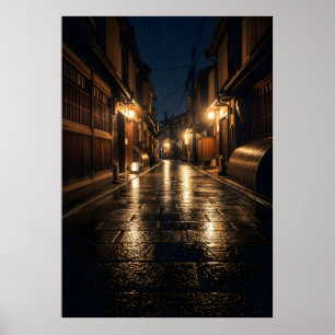 Poster Photographie de nuit de ruelle japonaise sous la p