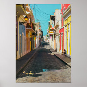 Poster Photographie de rue pavée de vieux San Juan