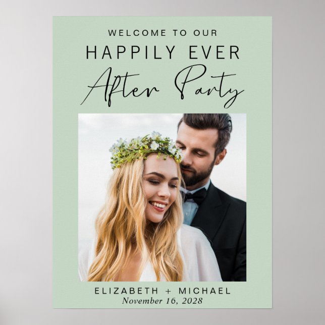 Poster Photographie moderne Sage Vert Mariage Accueil (Devant)