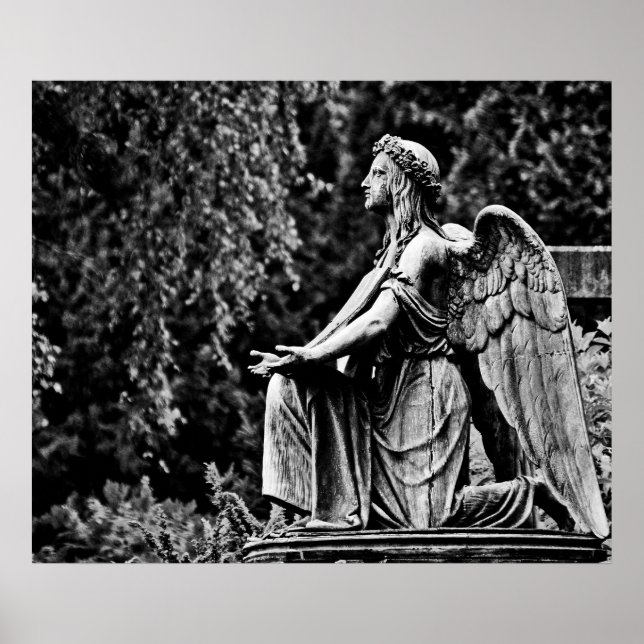 Poster Photographie noir et blanc agenouillant ange (Devant)