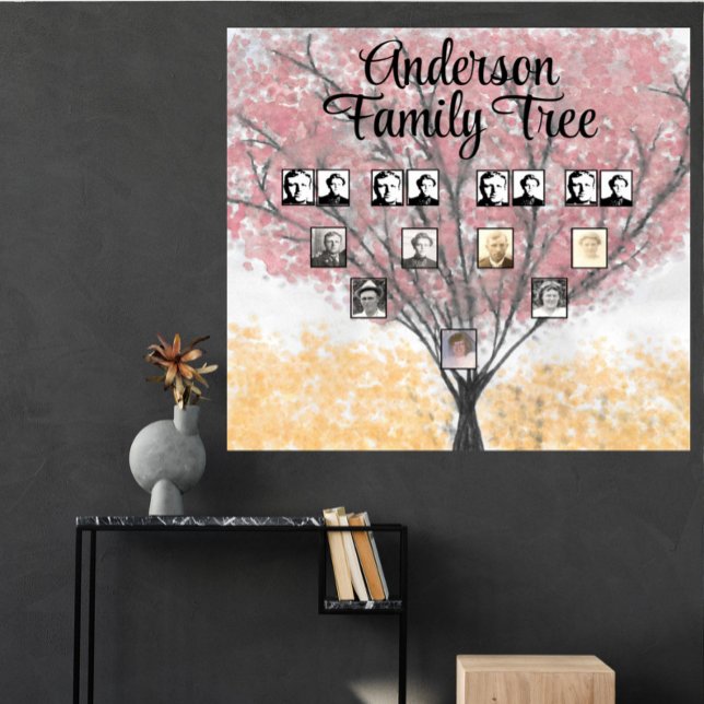 Poster Photos de famille sur aquarelle Arbre de famille f (Créateur téléchargé)