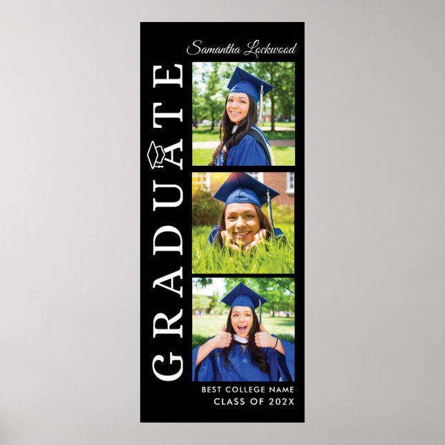 Poster Photos de Graduation noir et blanc Grad 2024 (Devant)