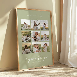 Poster Photos de mariage vert sauge modernes pour le 1er 