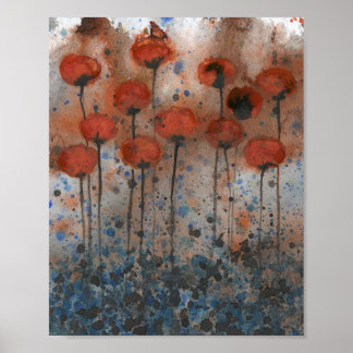 Poster Photos d'Orange et de Marine, Fleurs d'Aquarelle
