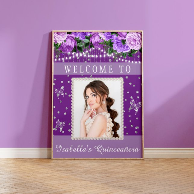 Poster Photos Perles de Quinceañera blanc violet Bienvenu (Créateur téléchargé)