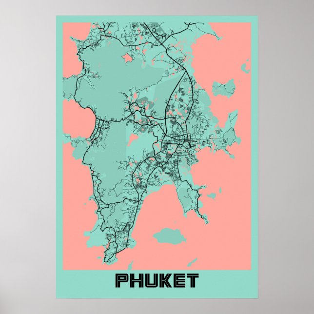 Poster Phuket - Carte de la ville de Thailande Peony (Devant)