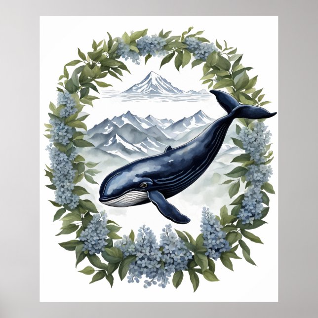 Poster Physeter macrocephalus Whale With Mountain Laurel (Devant)