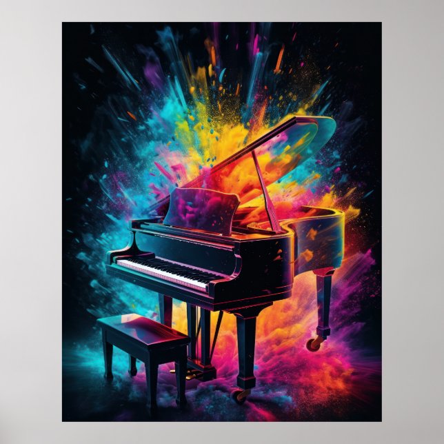 Poster Piano aux couleurs éclatantes (Devant)