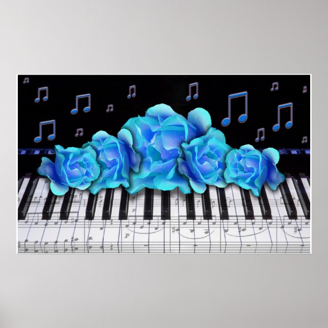 Poster Piano Clavier Bleu Rose Taille Colossale (Devant)