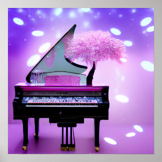 Poster Piano grand arbre rose
