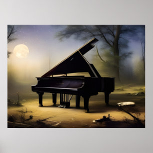 Poster Piano Moonlit Forest ART NUMÉRIQUE