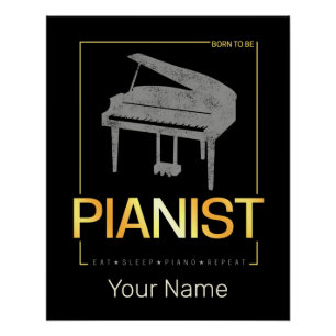 Poster Piano Né Pour Être Pianiste Musicien Design Vintag