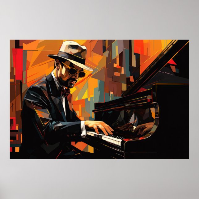 Poster Piano Player Musique Peinture Art Décor Abstrait (Devant)