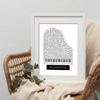 Piano Word Cloud cadeau pour professeur de piano