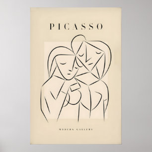 Poster Picasso Abstrait Couple Amants Étreinte Art Linéai