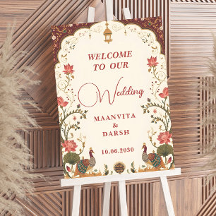 Poster Pichwai Signe de Bienvenue Mariage Paon Lotus Indi