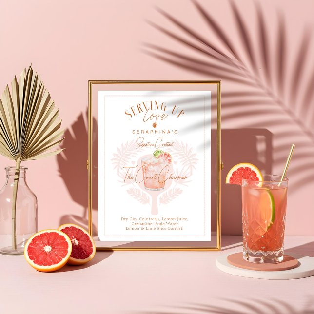 Poster Pickleball Fête des mariées Aquarelle Cocktail Boi (Pickleball Bridal Shower Watercolor Cocktail Drink Poster)