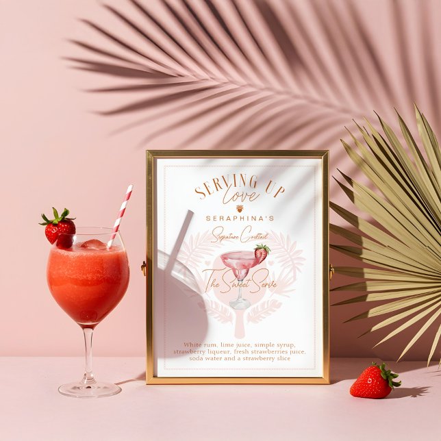 Poster Pickleball Fête des mariées Aquarelle Cocktail Boi (Pickleball Bridal Shower Watercolor Cocktail Drink Poster)