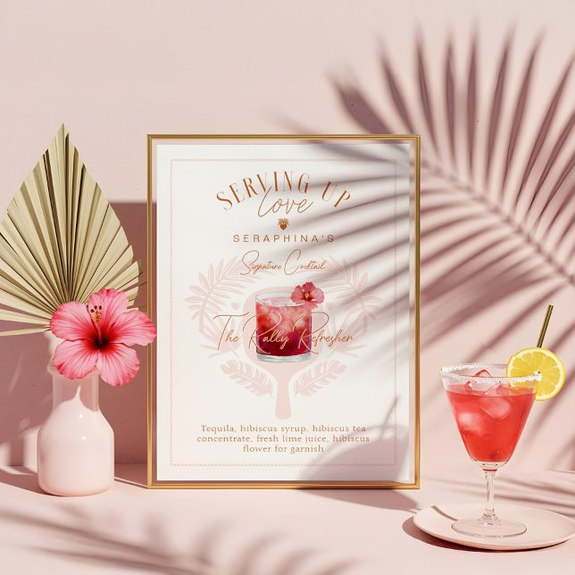 Poster Pickleball Fête des mariées Aquarelle Cocktail Boi (Pickleball Bridal Shower Watercolor Cocktail Drink Poster)