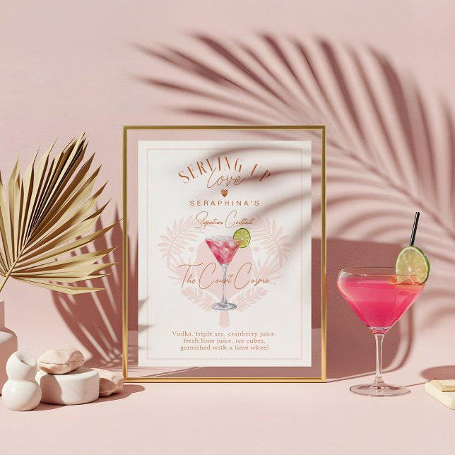 Poster Pickleball Fête des mariées Aquarelle Cocktail Boi (Pickleball Bridal Shower Watercolor Cocktail Drink Poster)
