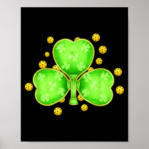 Poster Pickleball paddy chanceux palette trèfles et court