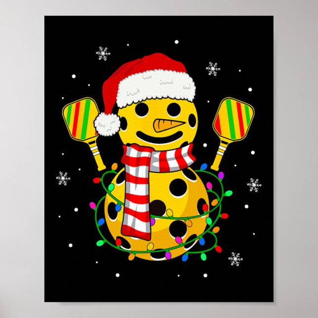 Poster Pickleball Snowman Santa Hat Lumières Noël Pick (Devant)