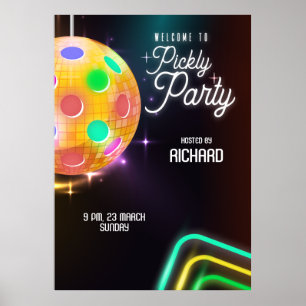 Poster Pickleball Sports Neon Thème Disco ball Party