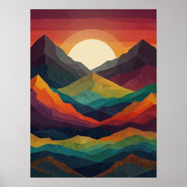 Poster Pics de lever de soleil abstrait (Devant)