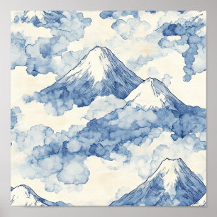 Poster Pics embrumés – Paysage de montagne à l'aquarelle