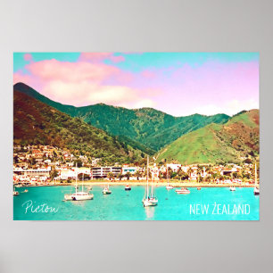 Poster Picton Harbour New Zealand travel