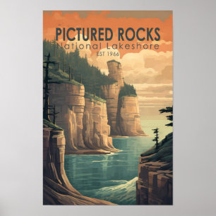 Poster Pictured Rocks National Lakeshore Voyage Vintage