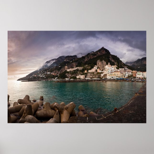 Poster Picturesque Amalfi Coast Italy Seaside Town (Devant)