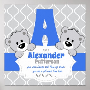 Poster Pièce bleue et grise personnalisée de crèche