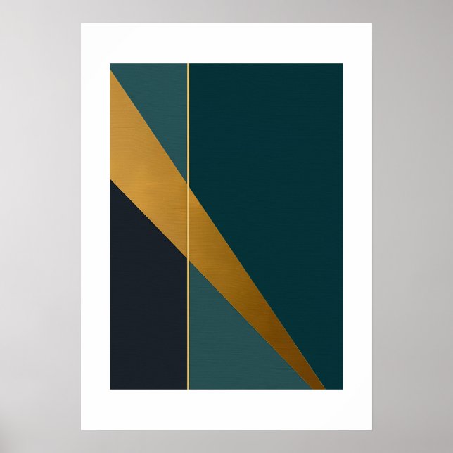 Poster Pièce d'art moderne Turquoise foncé avec éléments  (Devant)