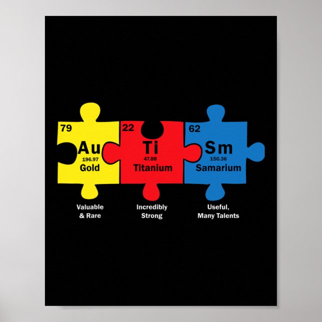 Poster Pièce de réflexion Éléments chimiques Cool Autisme (Devant)