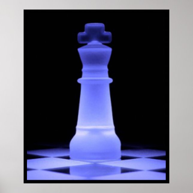 Poster Pièce d'échecs King brillante bleu (Devant)