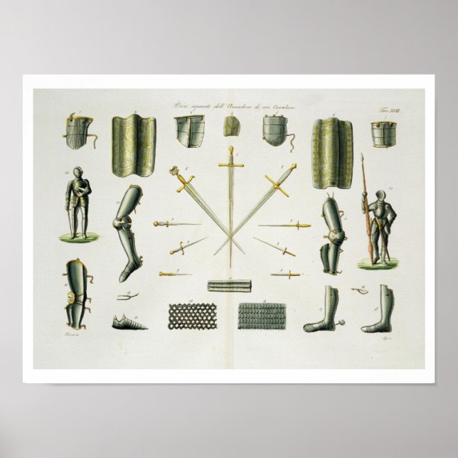 Poster Pièces séparées de l'armure d'un chevalier, assiet (Devant)