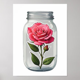 Poster Pied De Fleur Rose Dans Une Bouteille De Verre