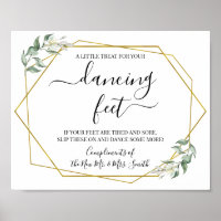 Pieds dansants panneau tongs mariage verdure or