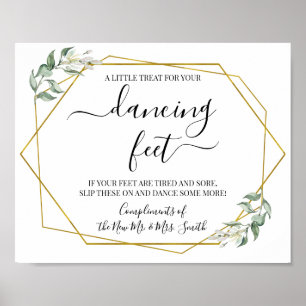 Poster Pieds dansants panneau tongs mariage verdure or