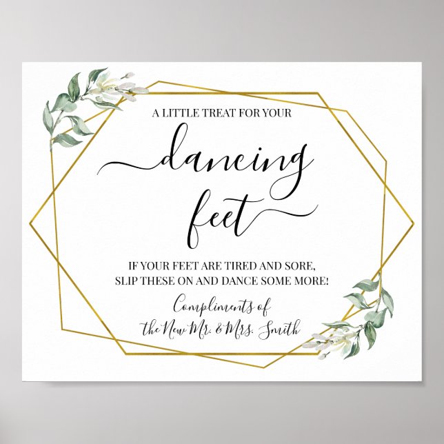 Poster Pieds dansants panneau tongs mariage verdure or (Devant)