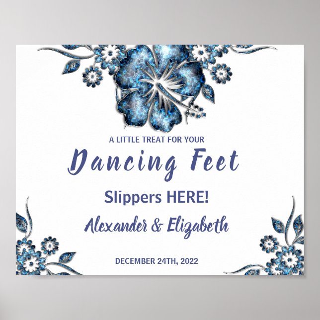 Poster Pieds de danse tongs | Panneau Mariage à fleurs bl (Devant)