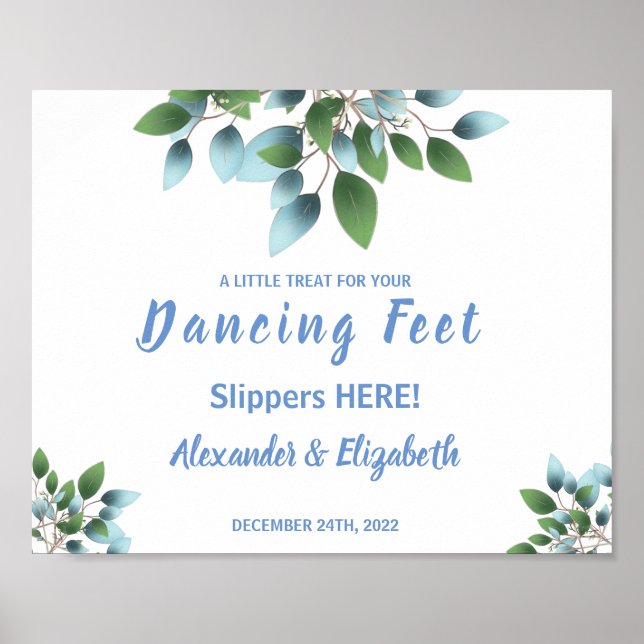 Poster Pieds de danse tongs | SYMBOLE Mariage Eucalyptus (Devant)